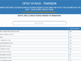 Waliochaguliwa Kidato cha Tano shule ya Ashira Secondary School 2025